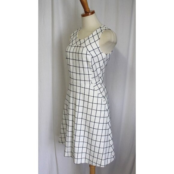 J CREW SLEEVELESS A LINE DRESS IN WINDOWPANE TWEED NAVY IVORY 00 NEW F0702 $138 - Picture 2 of 5